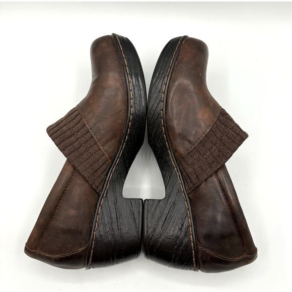 B.O.C. Born Daphnis Clogs‎ Women's Size 8.5 Brown Leather Knit Trim Slip On Shoe - Picture 5 of 9